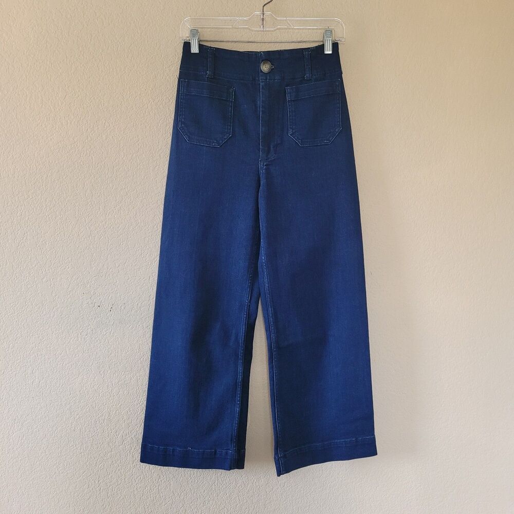 Maeve Colette Pants Womens Size 27 Blue Denim Stretch Wide Leg Cropped Pockets